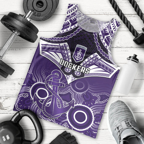 Personalised Dockers Football Men Tank Top Fremantle Aboriginal Mix Polynesian Pattern LT14