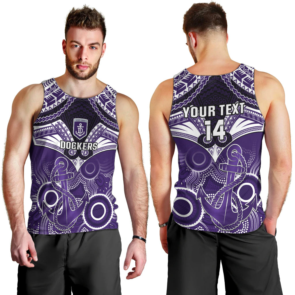 Personalised Dockers Football Men Tank Top Fremantle Aboriginal Mix Polynesian Pattern LT14