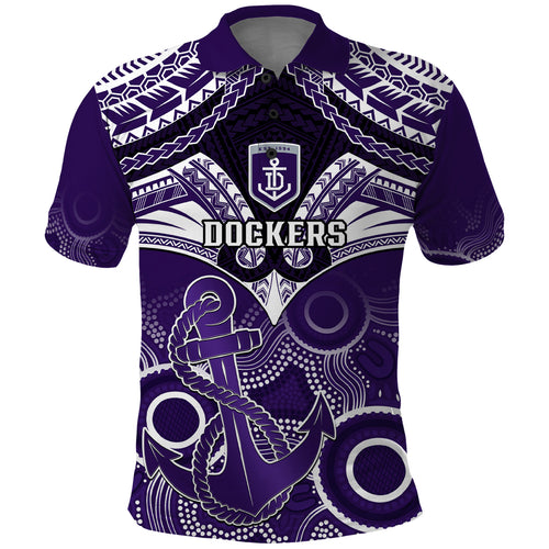 Personalised Dockers Football Polo Shirt Fremantle Aboriginal Mix Polynesian Pattern LT14