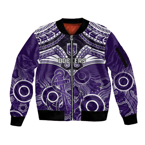 Personalised Dockers Football Sleeve Zip Bomber Jacket Fremantle Aboriginal Mix Polynesian Pattern LT14