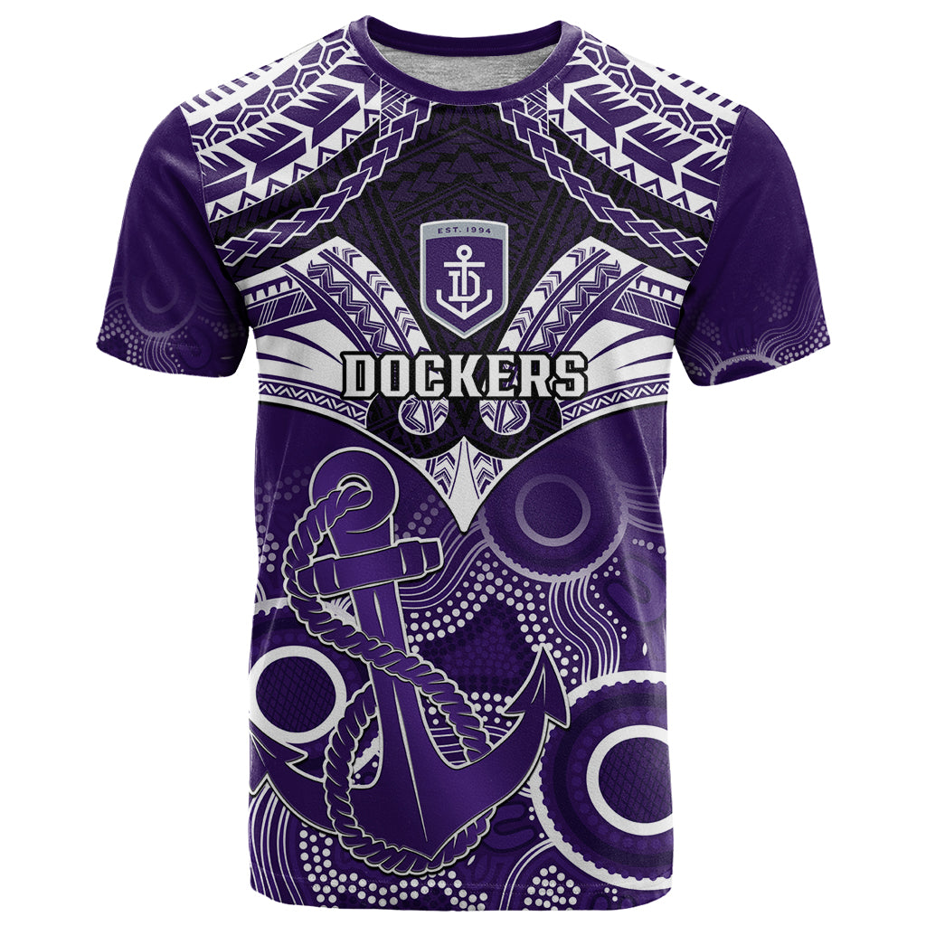 Personalised Dockers Football T Shirt Fremantle Aboriginal Mix Polynesian Pattern LT14