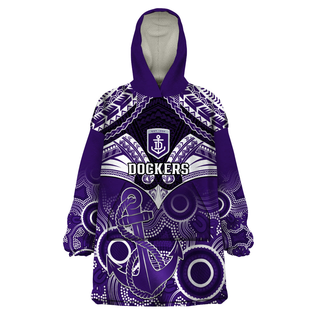 Personalised Dockers Football Wearable Blanket Hoodie Fremantle Aboriginal Mix Polynesian Pattern LT14