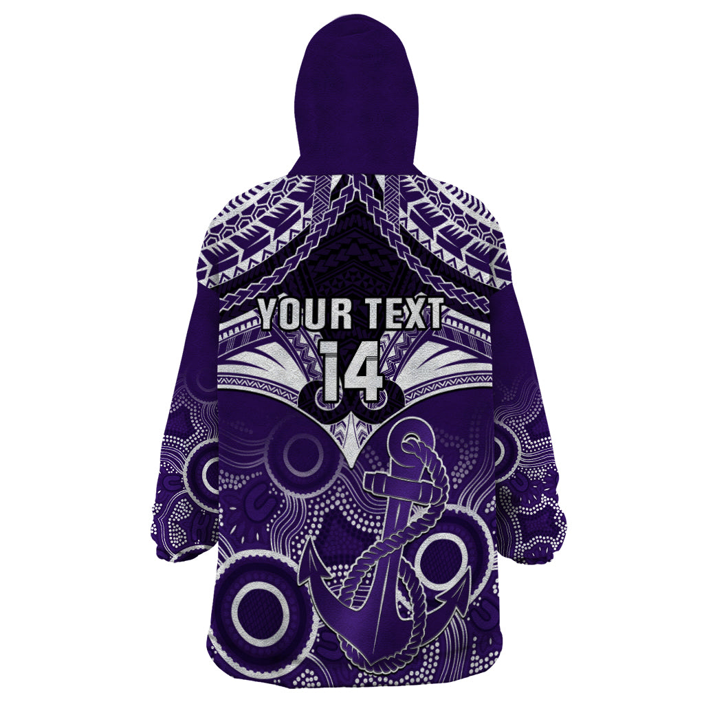 Personalised Dockers Football Wearable Blanket Hoodie Fremantle Aboriginal Mix Polynesian Pattern LT14