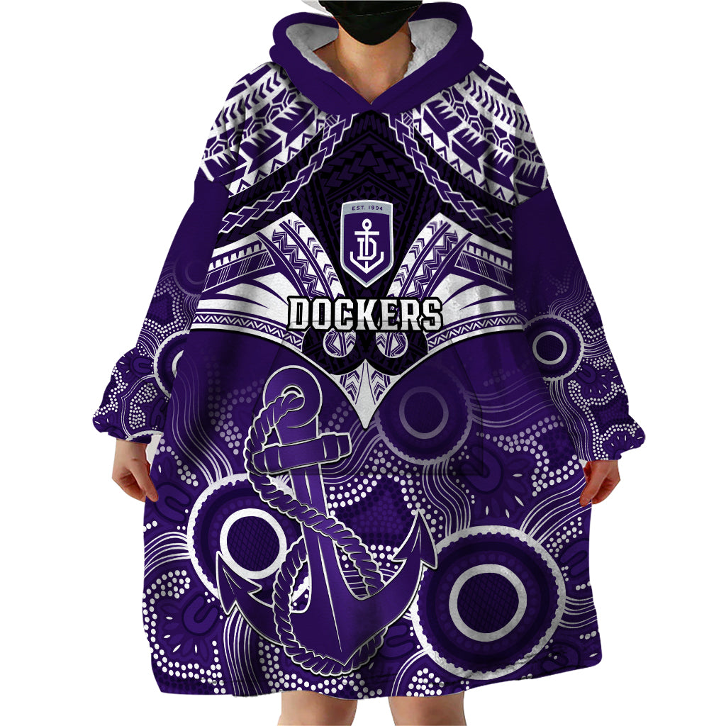 Personalised Dockers Football Wearable Blanket Hoodie Fremantle Aboriginal Mix Polynesian Pattern LT14