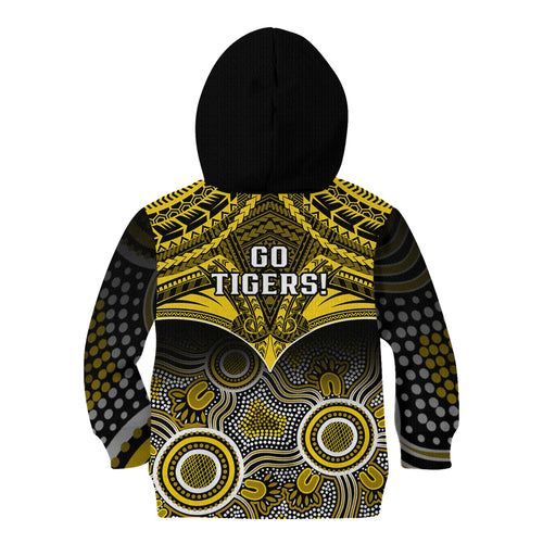 Richmond Football Kid Hoodie Tigers Aboriginal Mix Polynesian Pattern LT14