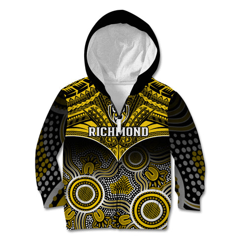 Richmond Football Kid Hoodie Tigers Aboriginal Mix Polynesian Pattern LT14