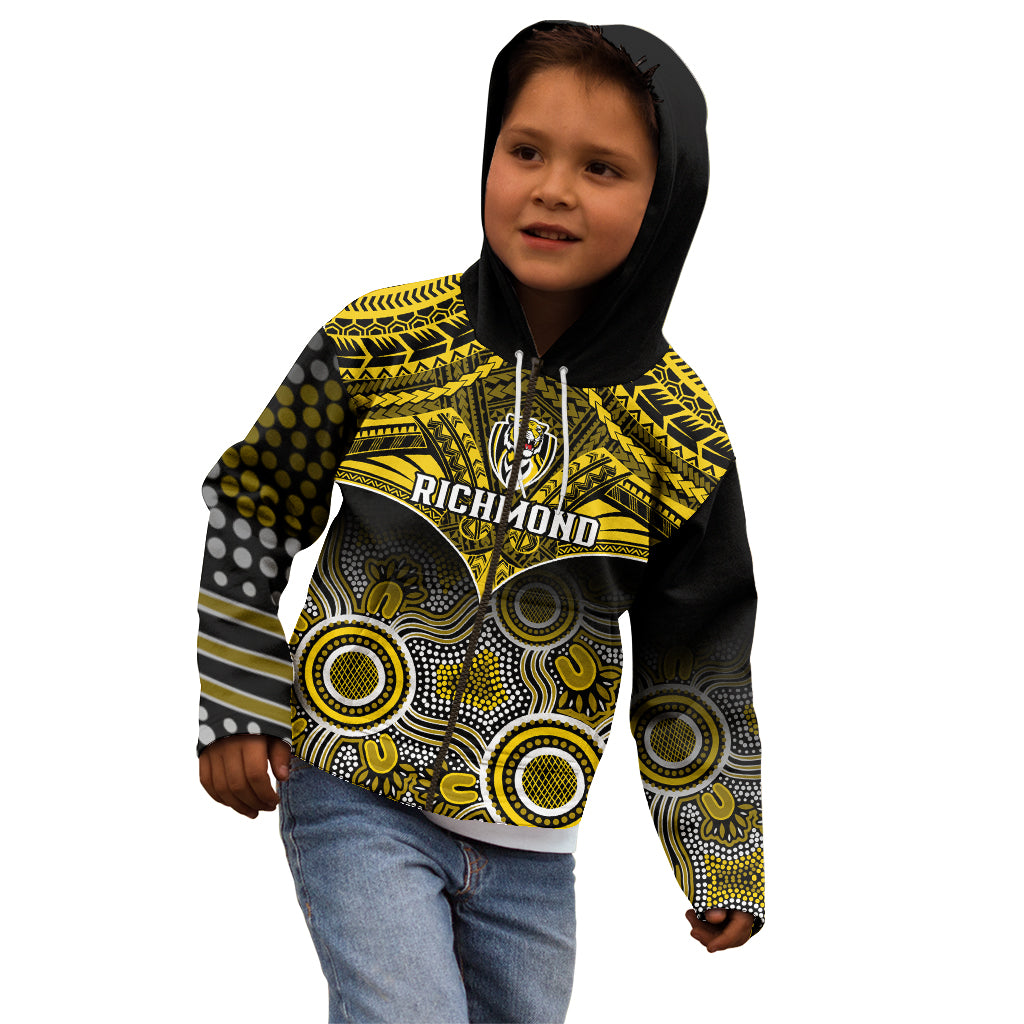 Richmond Football Kid Hoodie Tigers Aboriginal Mix Polynesian Pattern LT14