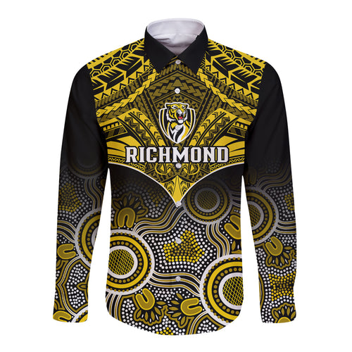 Richmond Football Long Sleeve Button Shirt Tigers Aboriginal Mix Polynesian Pattern LT14