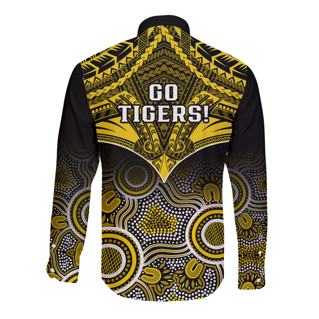 Richmond Football Long Sleeve Button Shirt Tigers Aboriginal Mix Polynesian Pattern LT14