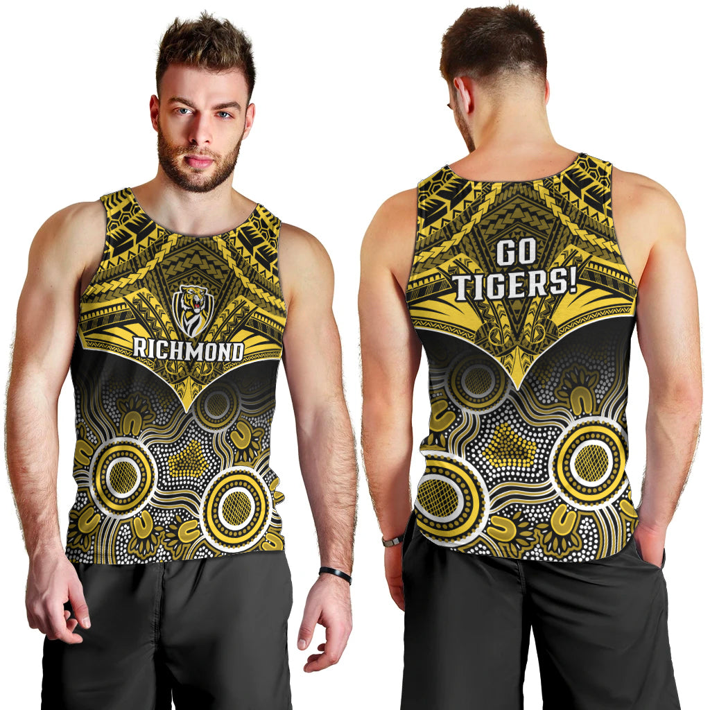 Richmond Football Men Tank Top Tigers Aboriginal Mix Polynesian Pattern LT14