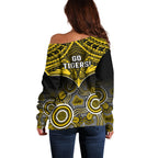 Richmond Football Off Shoulder Sweater Tigers Aboriginal Mix Polynesian Pattern LT14