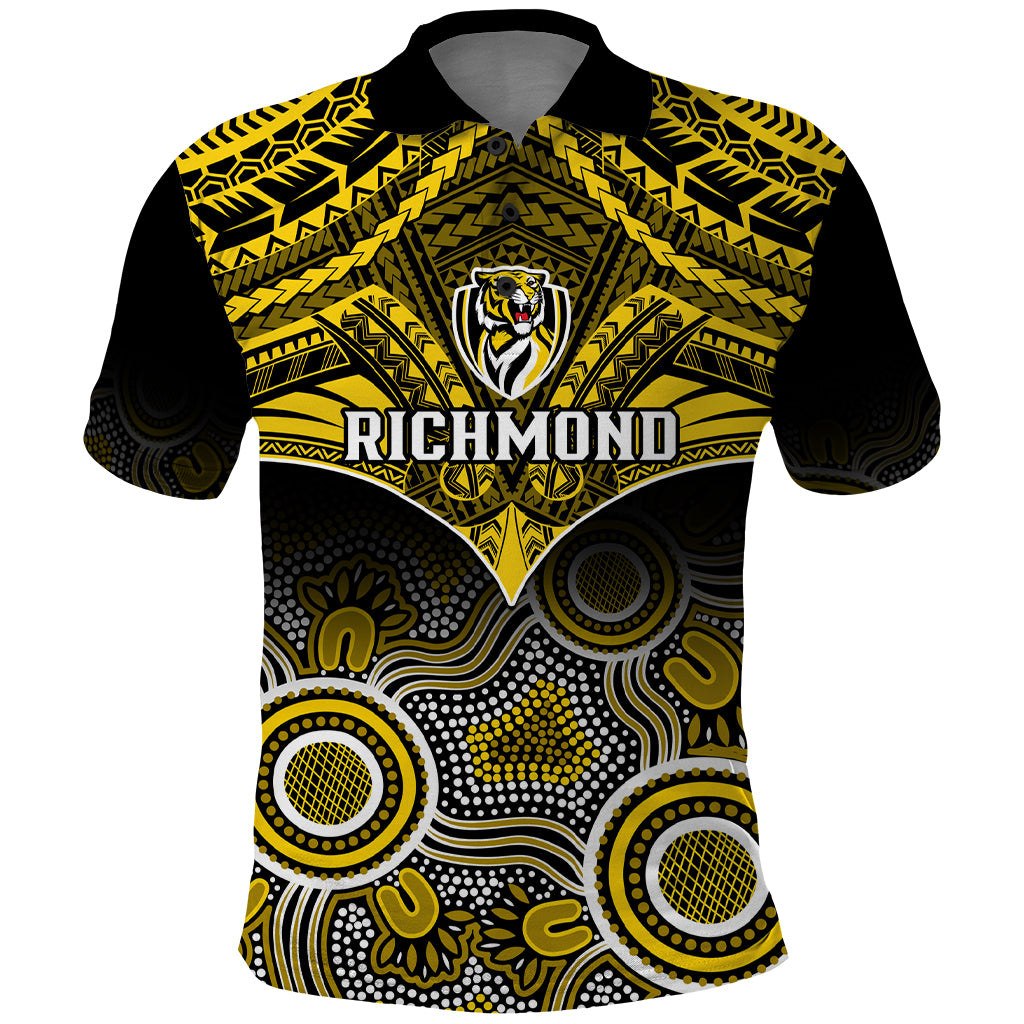 Richmond Football Polo Shirt Tigers Aboriginal Mix Polynesian Pattern LT14