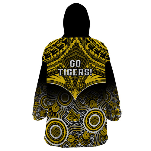 Richmond Football Wearable Blanket Hoodie Tigers Aboriginal Mix Polynesian Pattern LT14