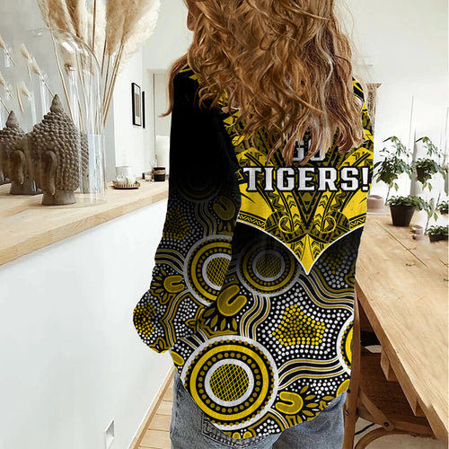 Richmond Football Women Casual Shirt Tigers Aboriginal Mix Polynesian Pattern LT14