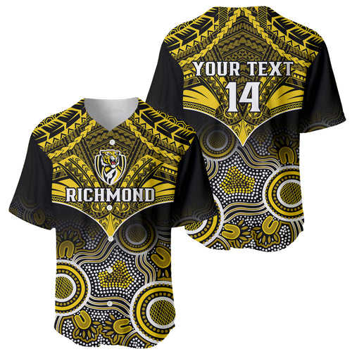 Personalised Richmond Football Baseball Jersey Tigers Aboriginal Mix Polynesian Pattern LT14