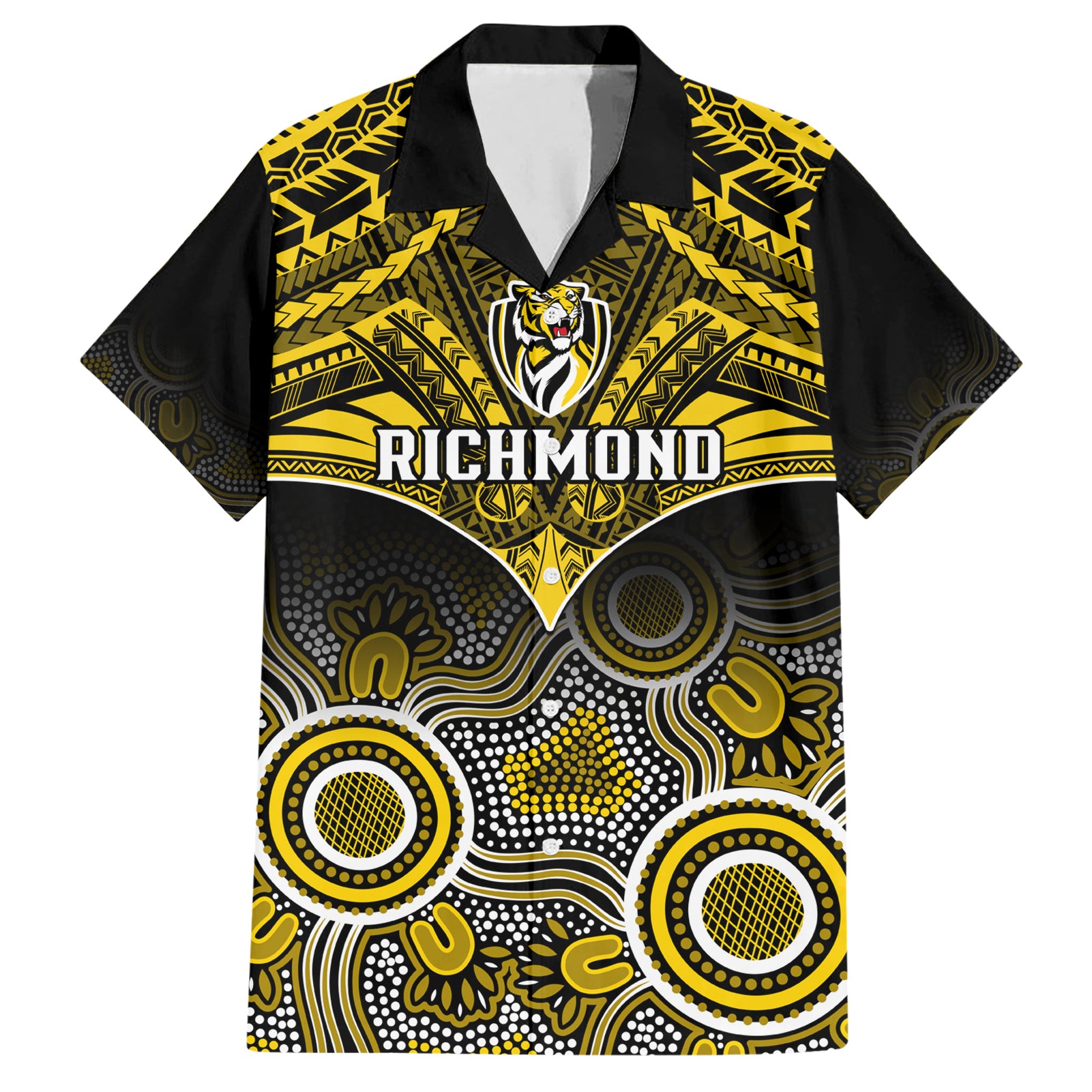 Personalised Richmond Football Hawaiian Shirt Tigers Aboriginal Mix Polynesian Pattern LT14