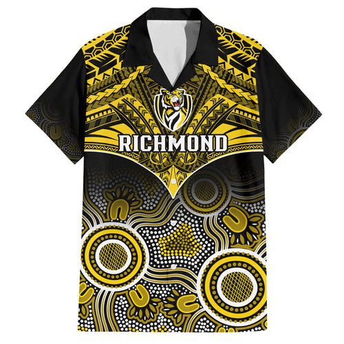 Personalised Richmond Football Hawaiian Shirt Tigers Aboriginal Mix Polynesian Pattern LT14