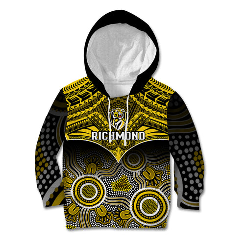 Personalised Richmond Football Kid Hoodie Tigers Aboriginal Mix Polynesian Pattern LT14