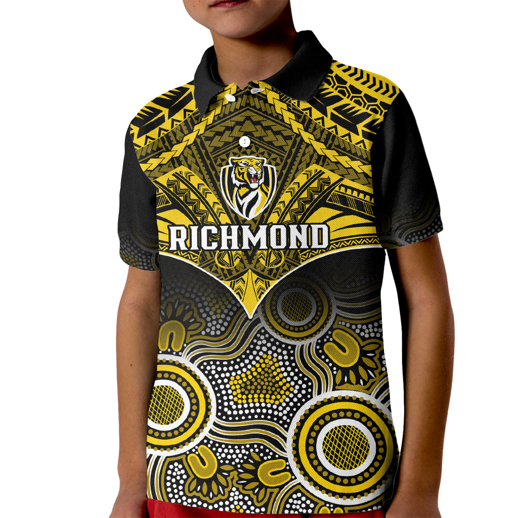 Personalised Richmond Football Kid Polo Shirt Tigers Aboriginal Mix Polynesian Pattern LT14