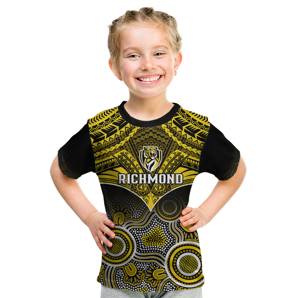 Personalised Richmond Football Kid T Shirt Tigers Aboriginal Mix Polynesian Pattern LT14