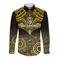 Personalised Richmond Football Long Sleeve Button Shirt Tigers Aboriginal Mix Polynesian Pattern LT14