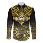 Personalised Richmond Football Long Sleeve Button Shirt Tigers Aboriginal Mix Polynesian Pattern LT14
