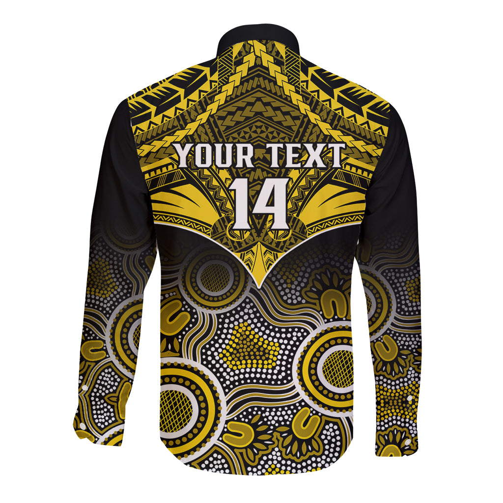 Personalised Richmond Football Long Sleeve Button Shirt Tigers Aboriginal Mix Polynesian Pattern LT14