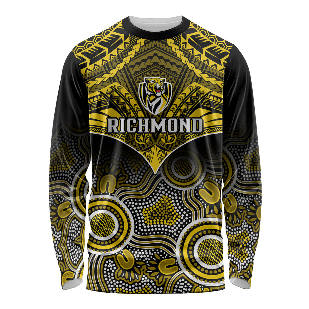 Personalised Richmond Football Long Sleeve Shirt Tigers Aboriginal Mix Polynesian Pattern LT14