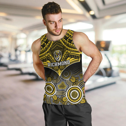Personalised Richmond Football Men Tank Top Tigers Aboriginal Mix Polynesian Pattern LT14