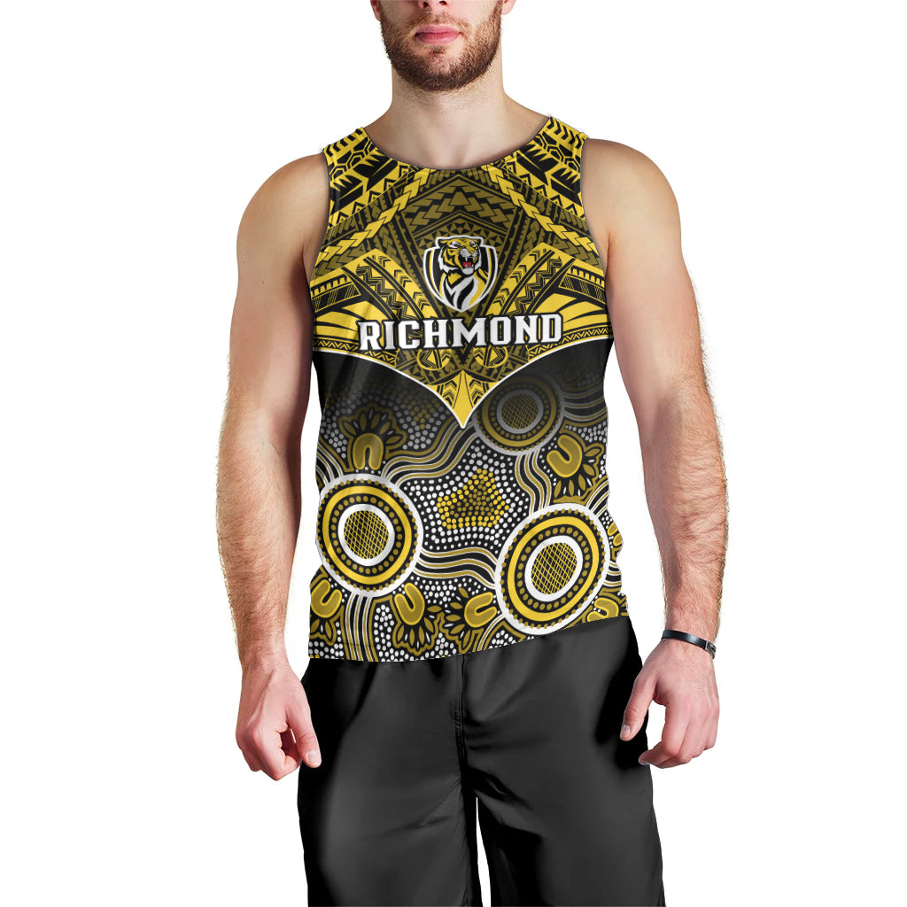 Personalised Richmond Football Men Tank Top Tigers Aboriginal Mix Polynesian Pattern LT14
