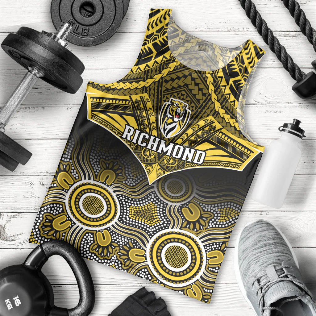 Personalised Richmond Football Men Tank Top Tigers Aboriginal Mix Polynesian Pattern LT14