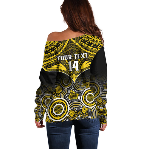 Personalised Richmond Football Off Shoulder Sweater Tigers Aboriginal Mix Polynesian Pattern LT14