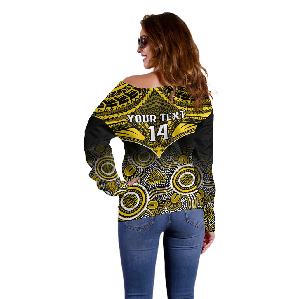 Personalised Richmond Football Off Shoulder Sweater Tigers Aboriginal Mix Polynesian Pattern LT14