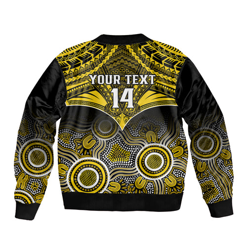 Personalised Richmond Football Sleeve Zip Bomber Jacket Tigers Aboriginal Mix Polynesian Pattern LT14