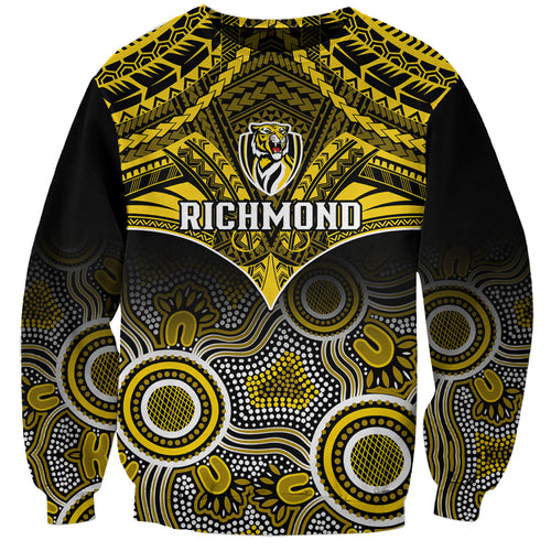 Personalised Richmond Football Sweatshirt Tigers Aboriginal Mix Polynesian Pattern LT14