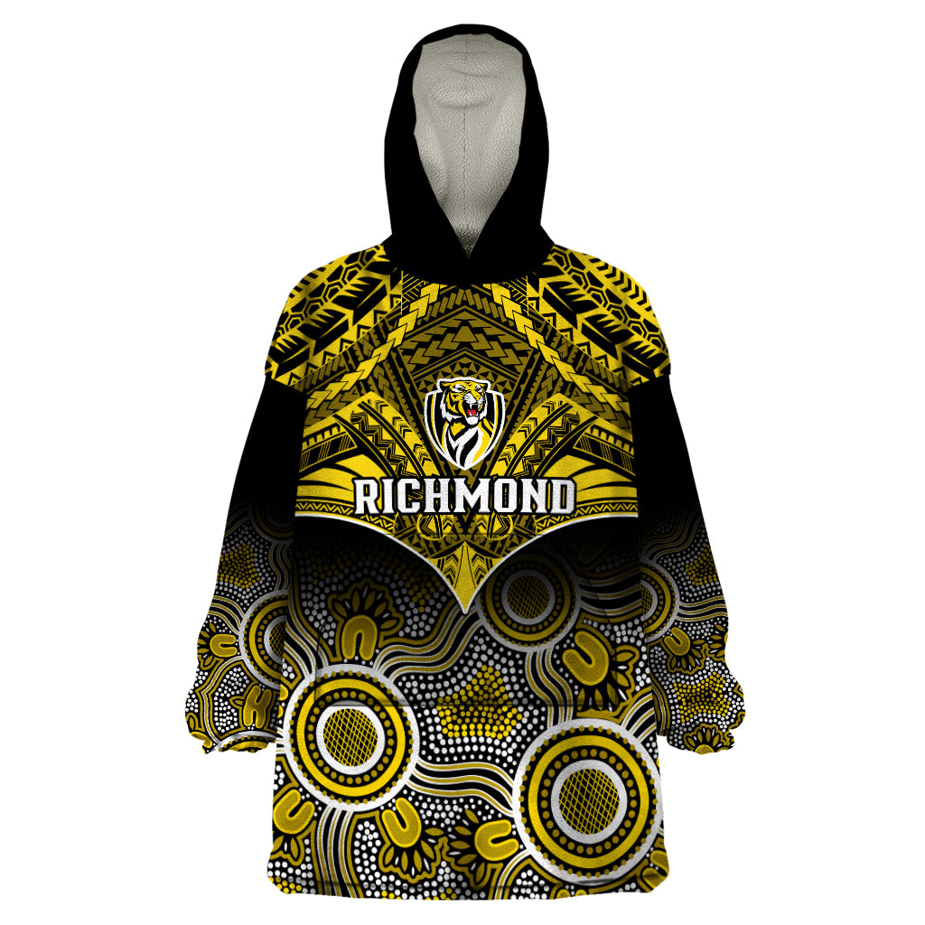 Personalised Richmond Football Wearable Blanket Hoodie Tigers Aboriginal Mix Polynesian Pattern LT14
