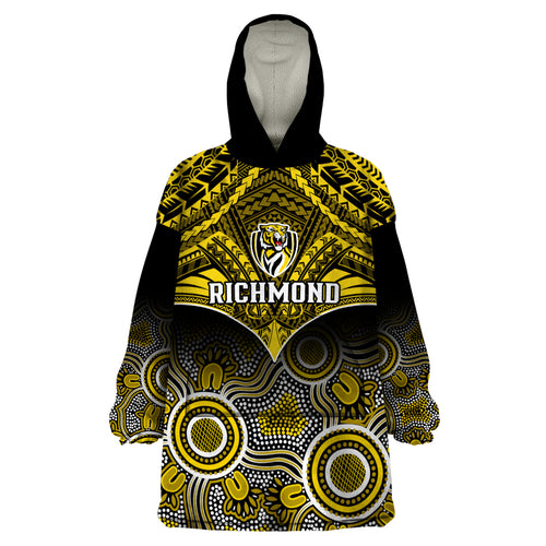 Personalised Richmond Football Wearable Blanket Hoodie Tigers Aboriginal Mix Polynesian Pattern LT14