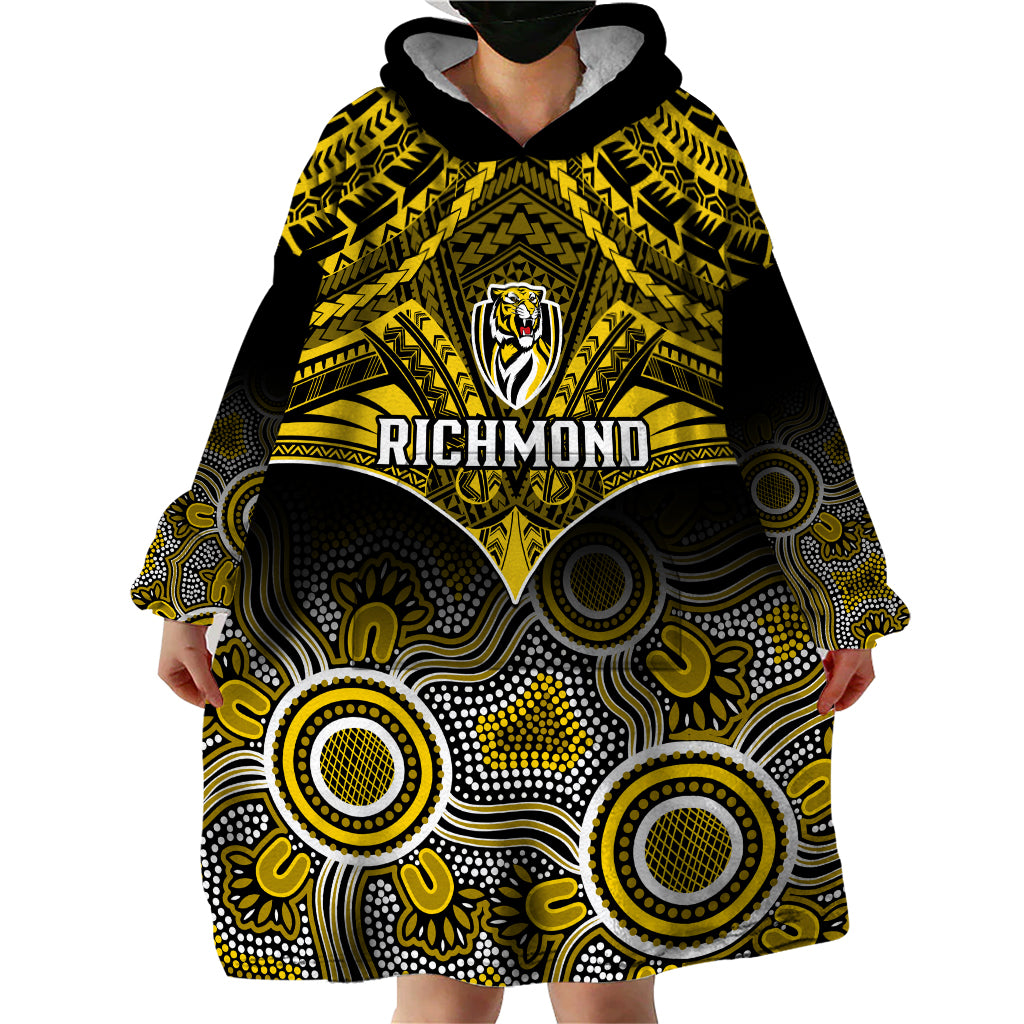 Personalised Richmond Football Wearable Blanket Hoodie Tigers Aboriginal Mix Polynesian Pattern LT14