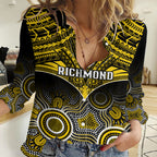 Personalised Richmond Football Women Casual Shirt Tigers Aboriginal Mix Polynesian Pattern LT14