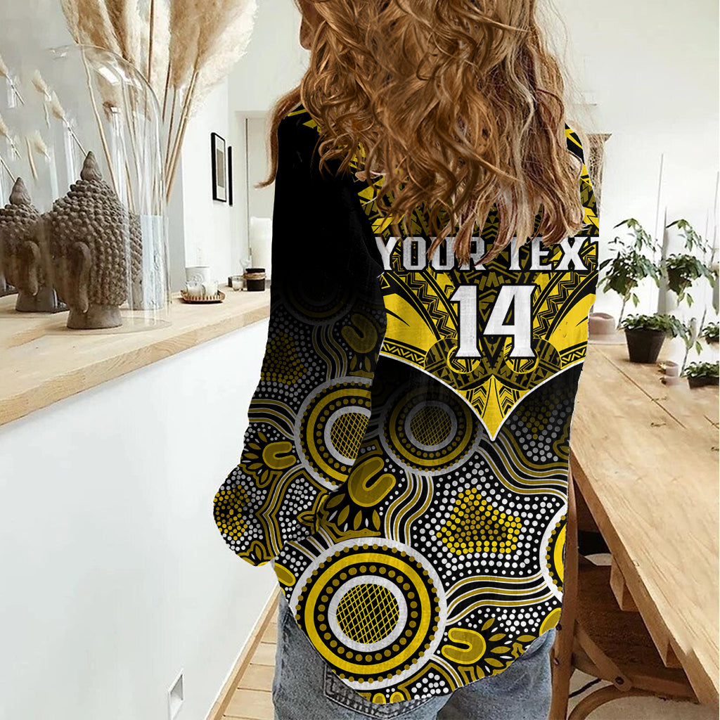 Personalised Richmond Football Women Casual Shirt Tigers Aboriginal Mix Polynesian Pattern LT14