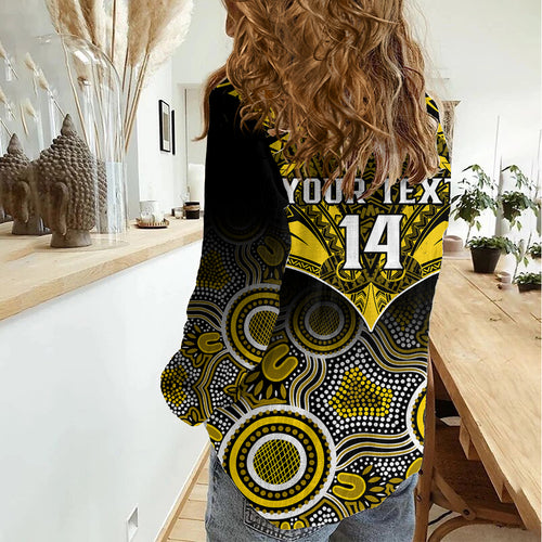 Personalised Richmond Football Women Casual Shirt Tigers Aboriginal Mix Polynesian Pattern LT14