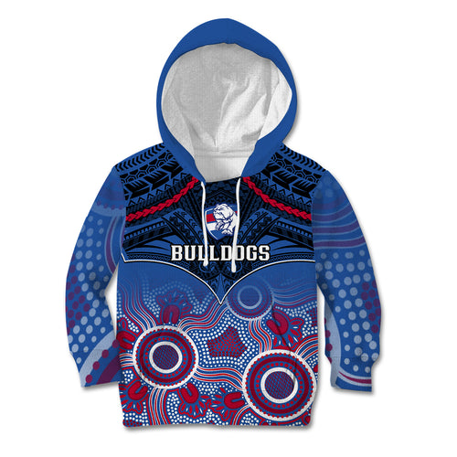 Bulldogs Football Kid Hoodie Doggies Aboriginal Mix Polynesian Pattern LT14