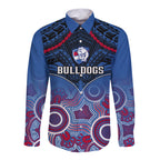 Bulldogs Football Long Sleeve Button Shirt Doggies Aboriginal Mix Polynesian Pattern LT14