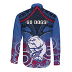 Bulldogs Football Long Sleeve Button Shirt Doggies Aboriginal Mix Polynesian Pattern LT14