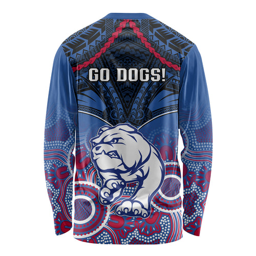 Bulldogs Football Long Sleeve Shirt Doggies Aboriginal Mix Polynesian Pattern LT14