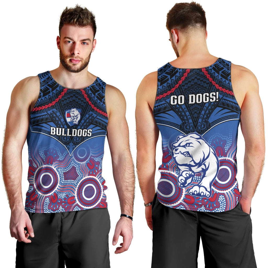 Bulldogs Football Men Tank Top Doggies Aboriginal Mix Polynesian Pattern LT14