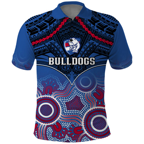 Bulldogs Football Polo Shirt Doggies Aboriginal Mix Polynesian Pattern LT14