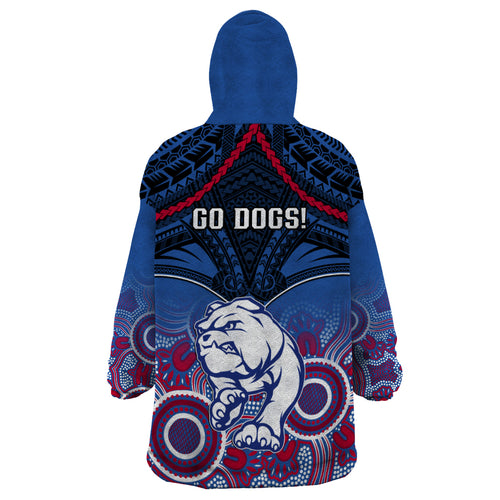 Bulldogs Football Wearable Blanket Hoodie Doggies Aboriginal Mix Polynesian Pattern LT14