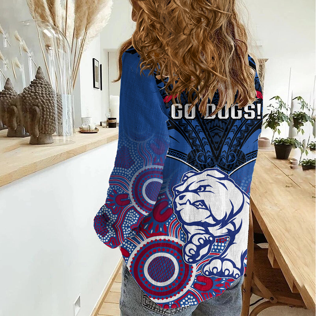 Bulldogs Football Women Casual Shirt Doggies Aboriginal Mix Polynesian Pattern LT14