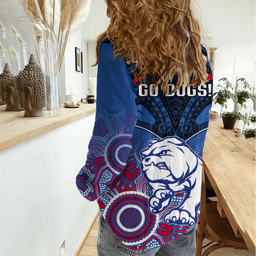 Bulldogs Football Women Casual Shirt Doggies Aboriginal Mix Polynesian Pattern LT14